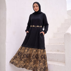 Premium Milton Tunic Dress with Pleated Satin Skirt Tail