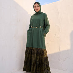 Premium Milton Tunic Dress with Pleated Satin Skirt Tail