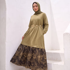Premium Milton Tunic Dress with Pleated Satin Skirt Tail