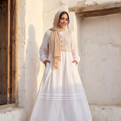 Elegant Modest Dress with Embroidered Lace Vest