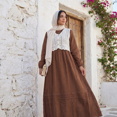 Elegant Modest Dress with Embroidered Lace Vest