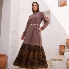 Premium Milton Tunic Dress with Pleated Satin Skirt Tail