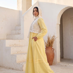 Elegant Modest Dress with Embroidered Lace Vest