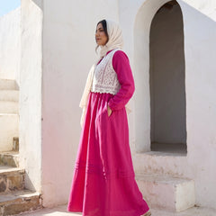 Elegant Modest Dress with Embroidered Lace Vest