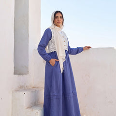 Elegant Modest Dress with Embroidered Lace Vest