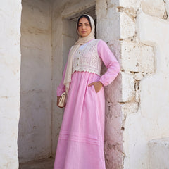 Elegant Modest Dress with Embroidered Lace Vest