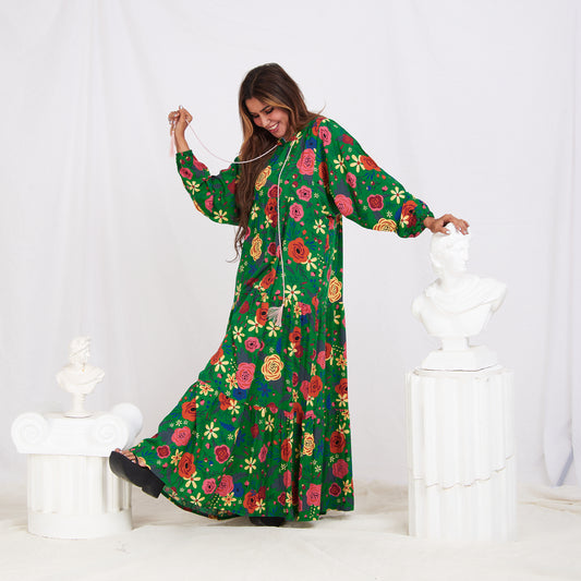 Vibrant Cotton Floral Maxi Dress – Breathable, Free & Relaxed Fit