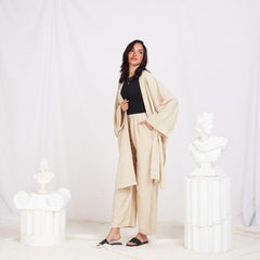 Long Sleeve Linen Set - Beige