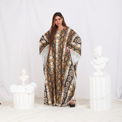 Wide Sleeve Printed Cotton Kaftan - Snake print