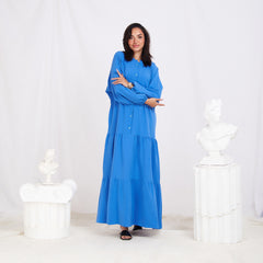Long Sleeve Maxi Linen Dress - Baby Blue