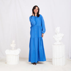 Long Sleeve Maxi Linen Dress - Baby Blue