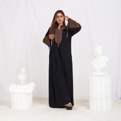 Long Sleeve Embroidery Abaya - Black
