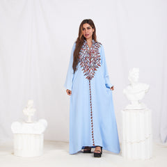 Long Sleeve Embroidery Abaya - Baby Blue
