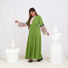 Colored Sleeve Abaya - Green