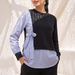 Cotton Lycra & Striped Shirt Suit  2-Piece Set with Side Tie Accent