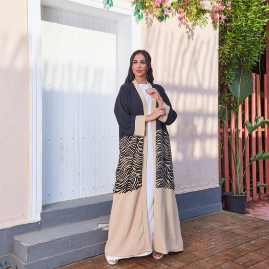 Colorblock Modest Cardigan – Zebra / Snake Print | Free Size