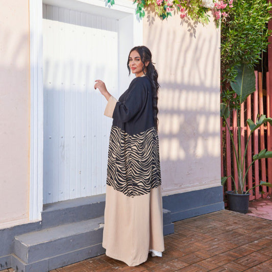 Colorblock Modest Cardigan – Zebra / Snake Print | Free Size