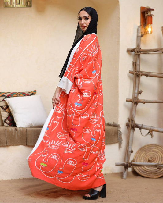 Embroidered Abstract Face Cardigan – Free Size | Statement Artwear