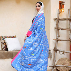 Embroidered Abstract Face Cardigan – Free Size | Statement Artwear