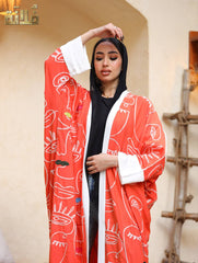 Embroidered Abstract Face Cardigan – Free Size | Statement Artwear