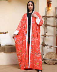 Embroidered Abstract Face Cardigan – Free Size | Statement Artwear