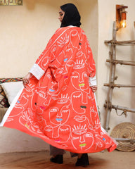 Embroidered Abstract Face Cardigan – Free Size | Statement Artwear