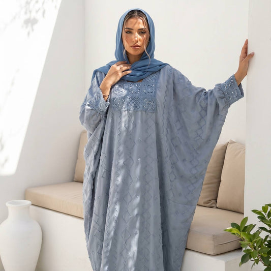 Shiny Linen Embroidered Abaya