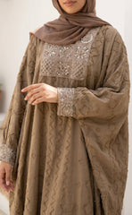 Shiny Linen Embroidered Abaya