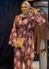Trendy Two-Piece Linen Suit – Open or Belted Style with Chic Prints