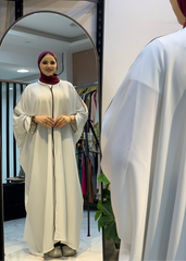 Silky Crepe Abaya | Elegant Fit with Zipper | Black & White | Fits 60kg–110kg
