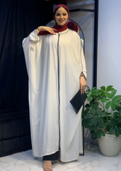 Silky Crepe Abaya | Elegant Fit with Zipper | Black & White | Fits 60kg–110kg