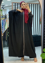 Silky Crepe Abaya | Elegant Fit with Zipper | Black & White | Fits 60kg–110kg