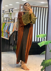 Linen Cardigan with Oriental Laser Cut Design | Open Style | Fits 60kg–110kg
