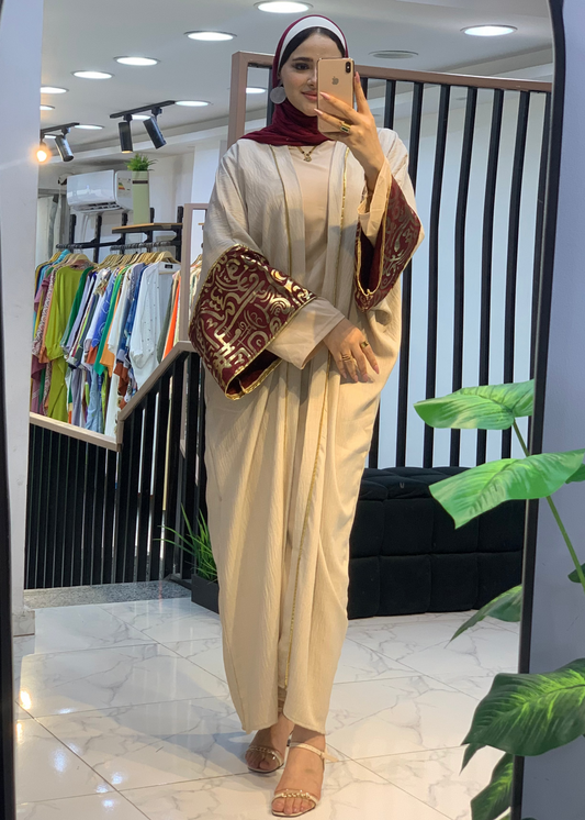 Linen Cardigan with Oriental Laser Cut Design | Open Style | Fits 60kg–110kg