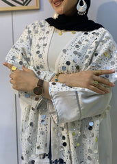 Pure Linen Cardigan with Mirror Sequins – Free Size | Multi-Occasion