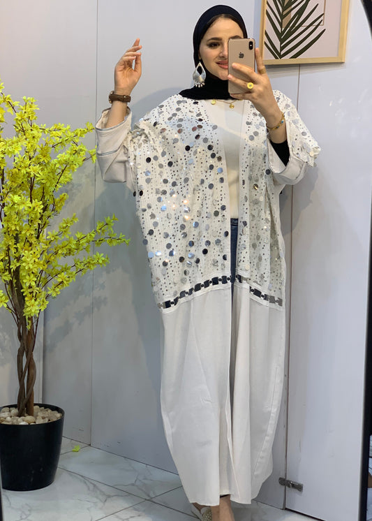 Pure Linen Cardigan with Mirror Sequins – Free Size | Multi-Occasion