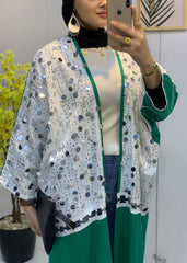 Pure Linen Cardigan with Mirror Sequins – Free Size | Multi-Occasion