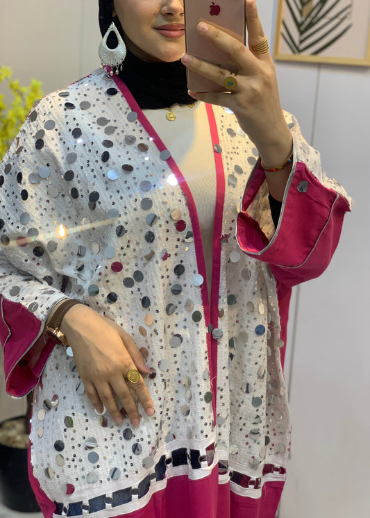 Pure Linen Cardigan with Mirror Sequins – Free Size | Multi-Occasion