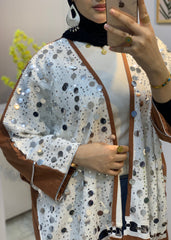 Pure Linen Cardigan with Mirror Sequins – Free Size | Multi-Occasion
