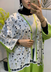 Pure Linen Cardigan with Mirror Sequins – Free Size | Multi-Occasion