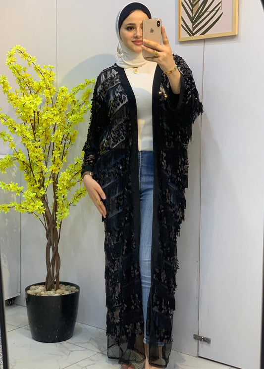 Black Chiffon Cardigan – Free Size with Sequins