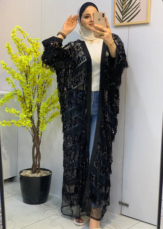 Black Chiffon Cardigan – Free Size with Sequins