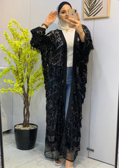 Black Chiffon Cardigan – Free Size with Sequins
