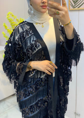 Black Chiffon Cardigan – Free Size with Sequins