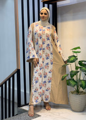 Blossom Linen Dress – Mixed Print & Plain | Free Size