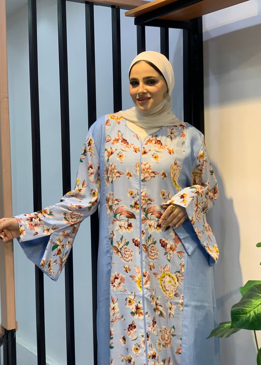 Blossom Linen Dress – Mixed Print & Plain | Free Size