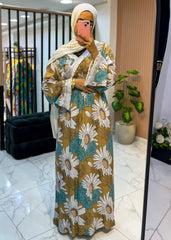 Floral Maxi Dress – Soft Cotton with Lace Trim (Free Size)