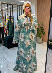 Floral Maxi Dress – Soft Cotton with Lace Trim (Free Size)
