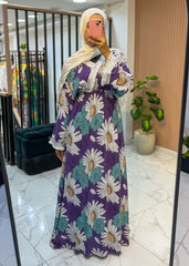 Floral Maxi Dress – Soft Cotton with Lace Trim (Free Size)