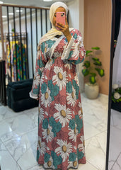 Floral Maxi Dress – Soft Cotton with Lace Trim (Free Size)